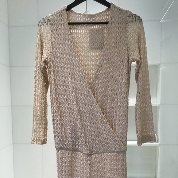 Alexis cream long sleeve v neck jumpsuit size M